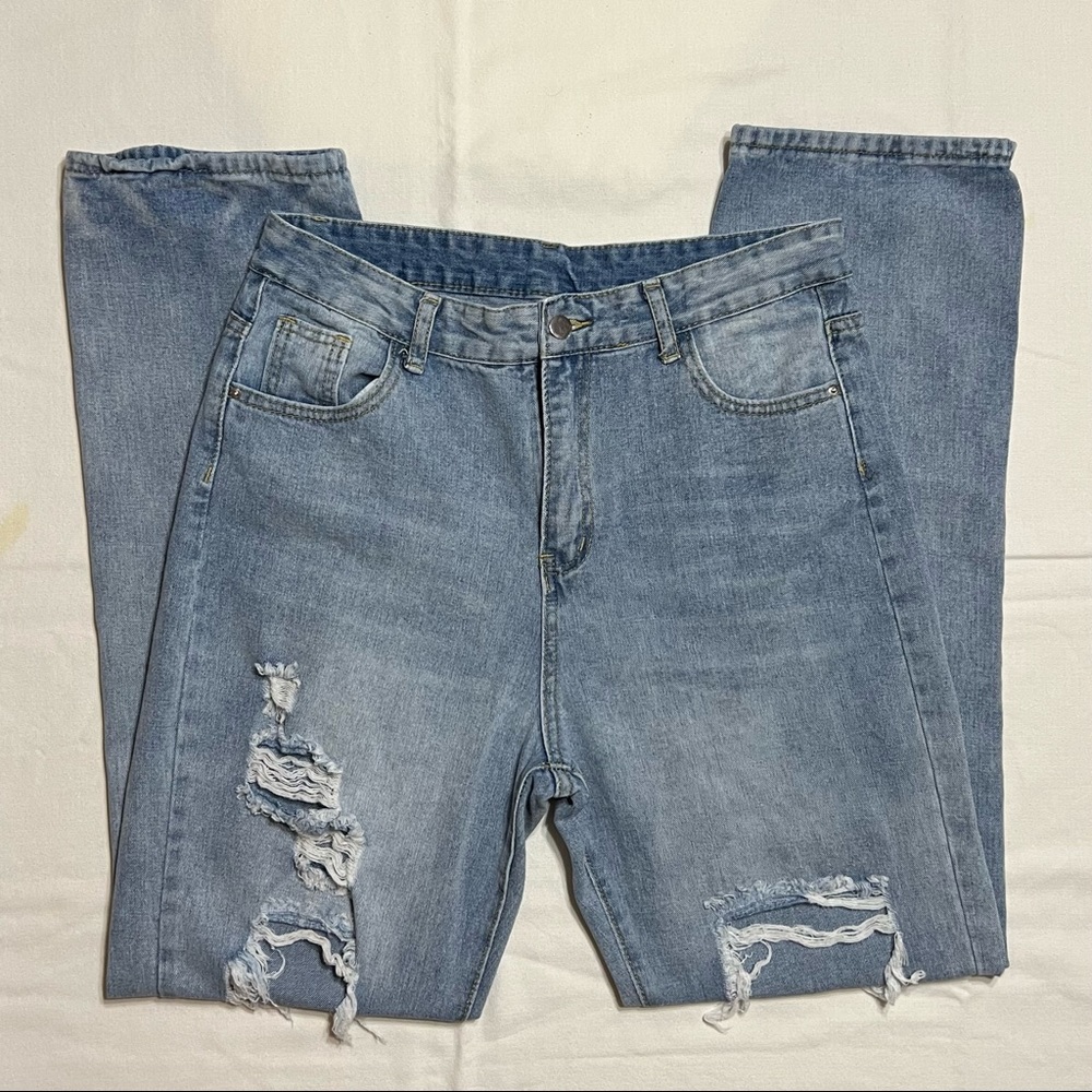 Medium Wash straight high-waisted ripped jeans